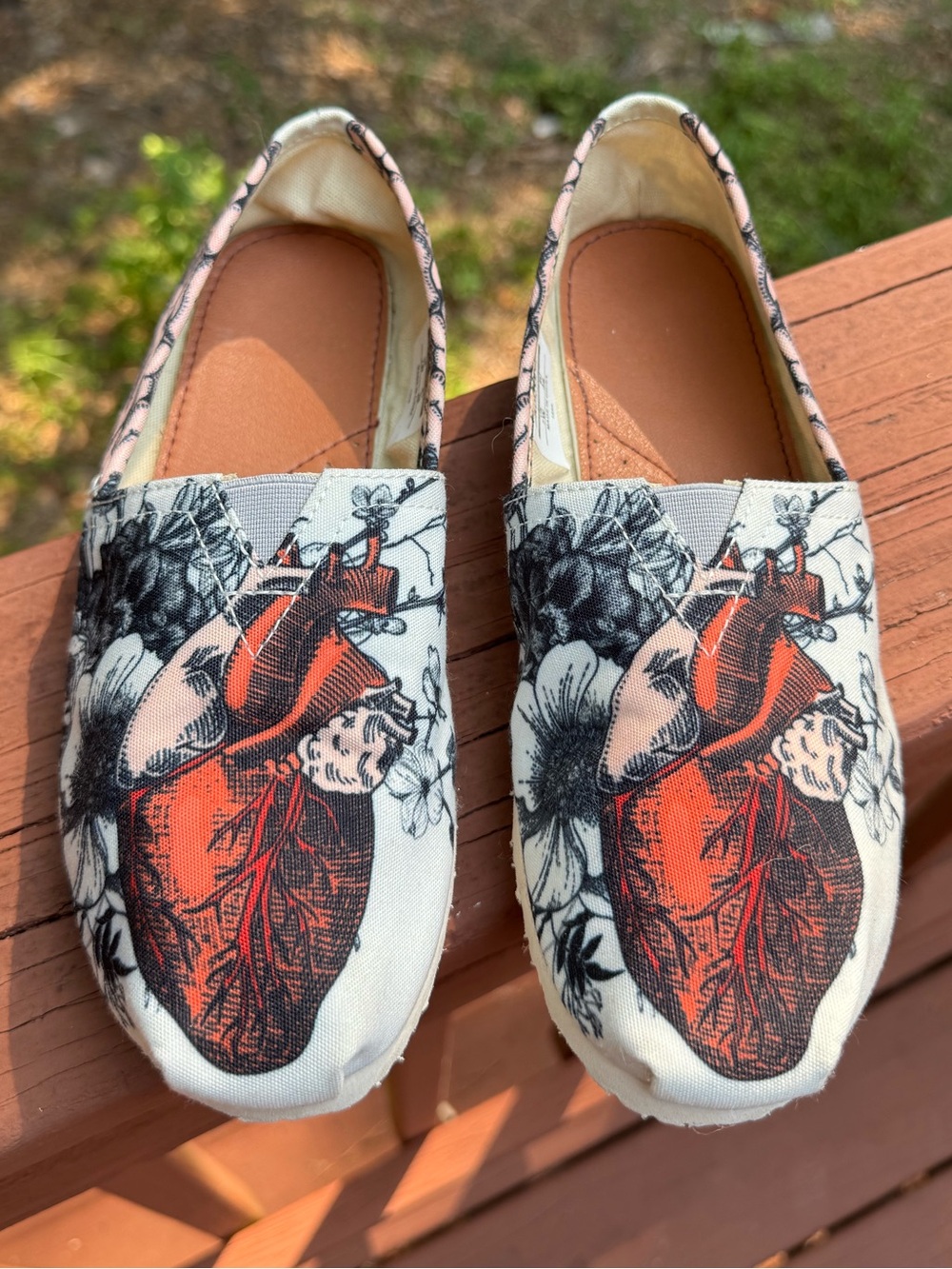 Anatomical heart graphic print canvas slip-on shoes Gothic artsy alternative